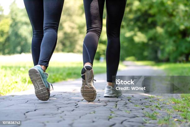 Female Running Feet In Sport Shoes Stock Photo - Download Image Now - Walking, Women, Foot