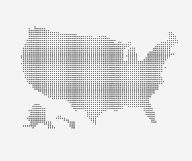 ilustrações de stock, clip art, desenhos animados e ícones de vector map of usa made from gray square dots. - north dakota