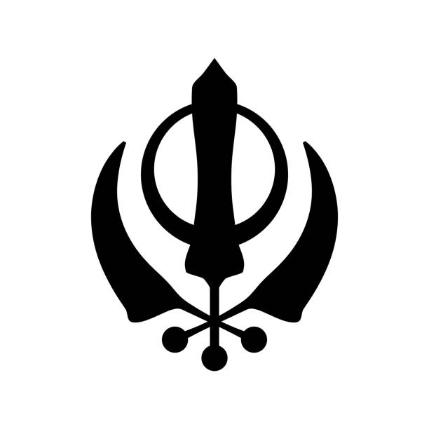 kirpans – drei gekrümmten säbel, symbol der sikhi religion. (orientalische sakrale religiöses symbol). - khanda stock-grafiken, -clipart, -cartoons und -symbole