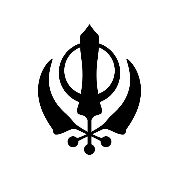 illustrations, cliparts, dessins animés et icônes de kirpan — trois courbes cérémoniales épées, symbole de la religion sikhi. (symbole religieux oriental sacrum). - monotheist