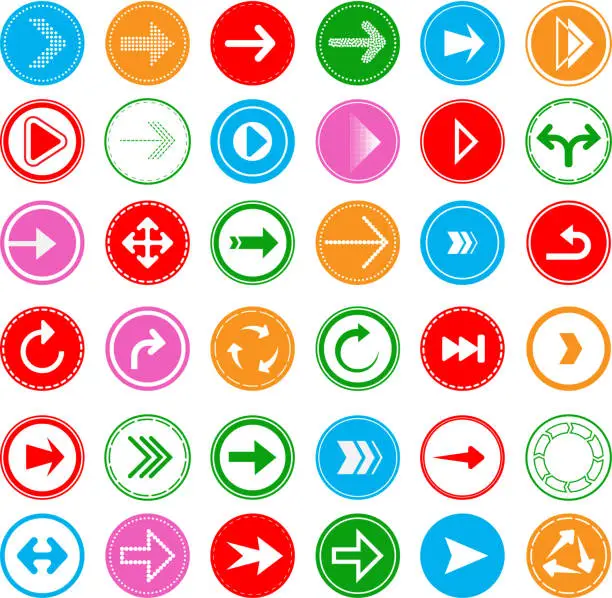 Vector illustration of Round colorful icons with arrows isolated on white.