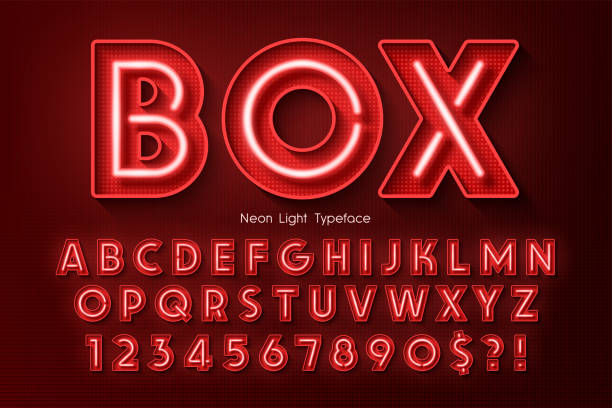 neonowe światło alfabet 3d, dodatkowa świecąca czcionka. - abecadło stock illustrations