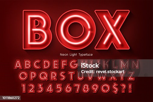 istock Neon light 3d alphabet, extra glowing font. 1011860272