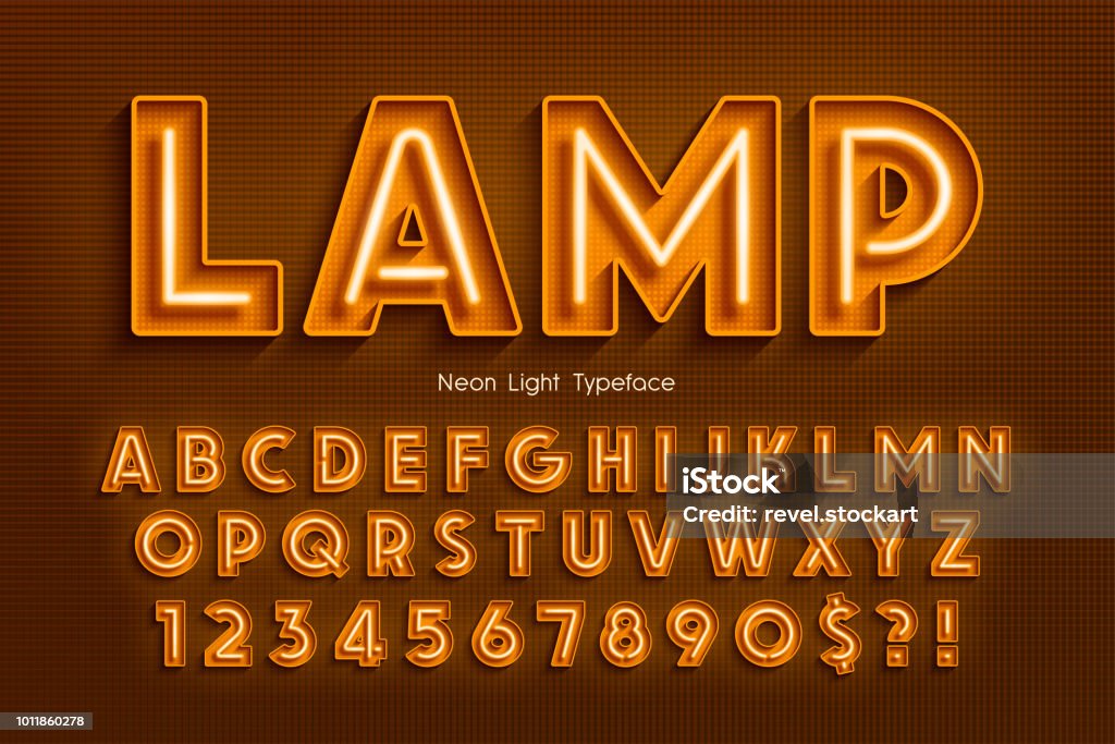 Neon light 3d alphabet, extra glowing font. Neon light 3d alphabet, extra glowing font. Exclusive swatch color control. Text stock vector