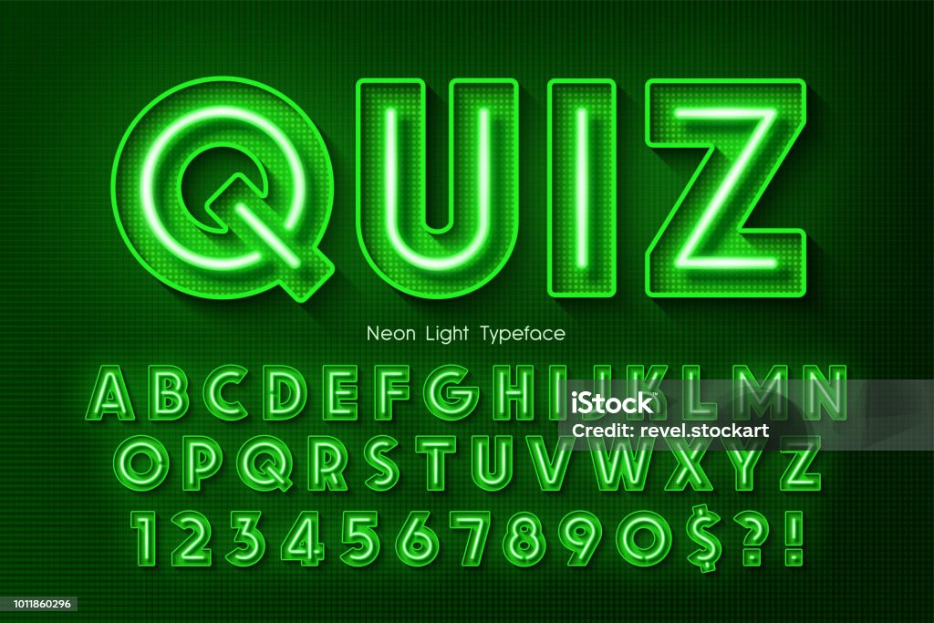 Neon light 3d alphabet, extra glowing font. Neon light 3d alphabet, extra glowing font. Exclusive swatch color control. Green Color stock vector