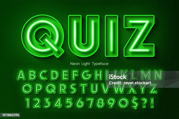 Neon Light 3d Alphabet Extra Glowing Font Stock Illustration - Download Image Now - Green Color, Neon Lighting, Text