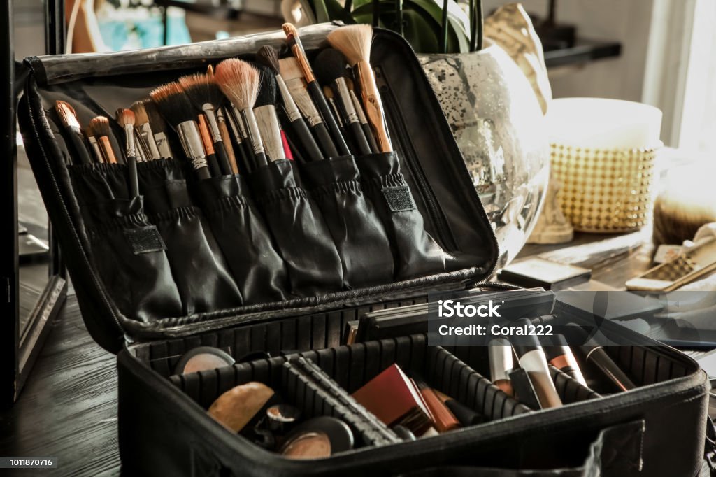 Make up brushes in bag Make up brushes in bag, Make-Up Bag Stock Photo
