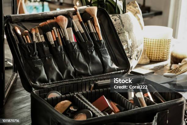 Make Up Brushes In Bag Stock Photo - Download Image Now - Make-Up Bag, Make-Up, Large