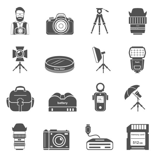 Black Icons - Photography Equipment vector art illustration