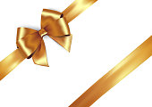 istock Shiny golden satin ribbon on white background. 1011871718
