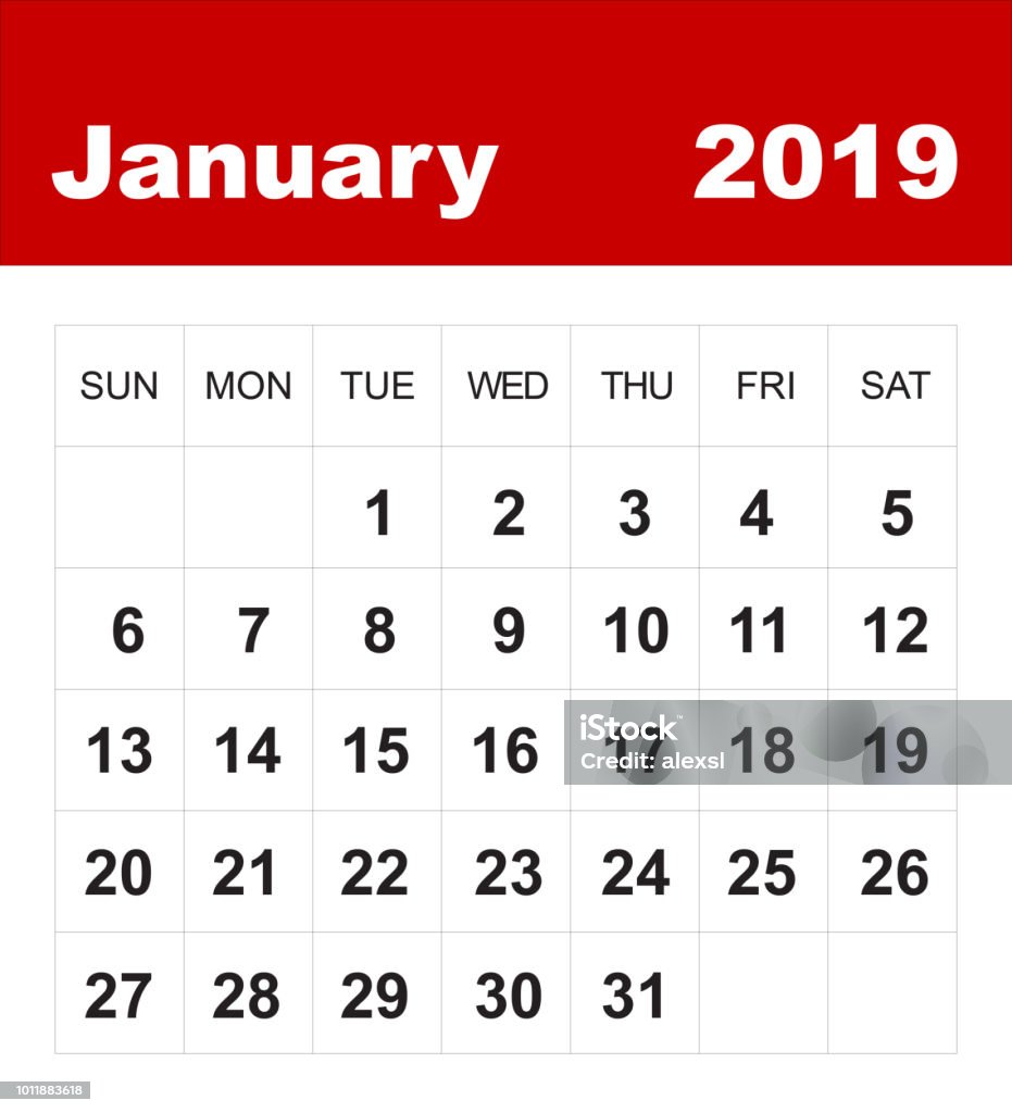 Kalender Januari 2019 Foto Stok - Unduh Gambar Sekarang - Amerika Serikat -  Amerika Utara, Bulan - Tanggal Kalender, Ilustrasi - Citra - Istock