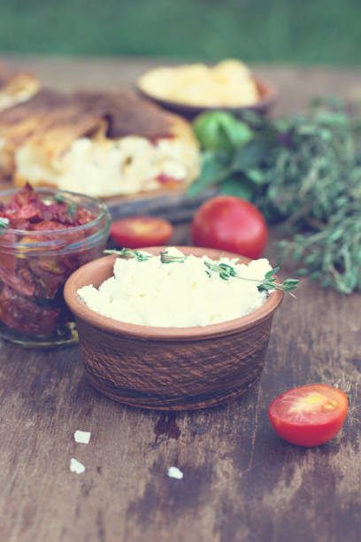 Cheese and sun dried tomatoes and herbs.