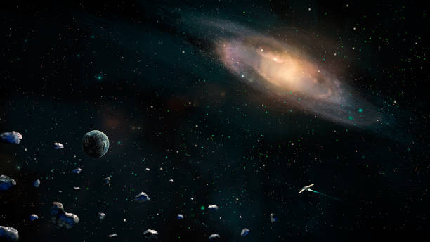 istock Space scene. Earth planet with galaxy, asteroids and spaceship. https://visibleearth.nasa.gov/view.php?id=79765 1011893682