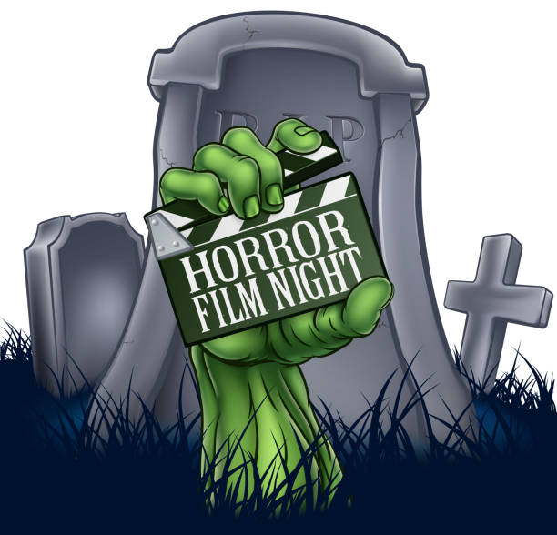 ilustrações, clipart, desenhos animados e ícones de zumbi de filme de terror ou monstro clapper board sinal - horor