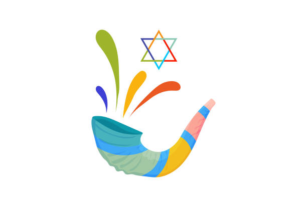 vektör çizim yom kippur ve rosh hashanah: shofar veya yom kippur boynuz. büyük tatil afiş, kartpostal, tebrik şablon olarak. - şofar illüstrasyonlar stock illustrations