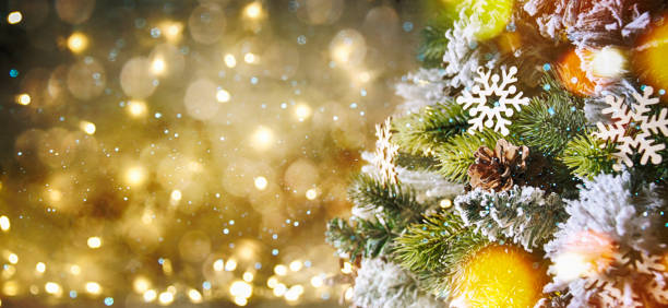 istock Christmas and New Year background with snow and light bokeh 1011911520