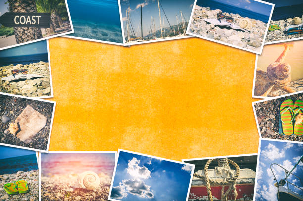 Travel photo collage Travel photo collage on orange wall background composite image photos stock pictures, royalty-free photos & images