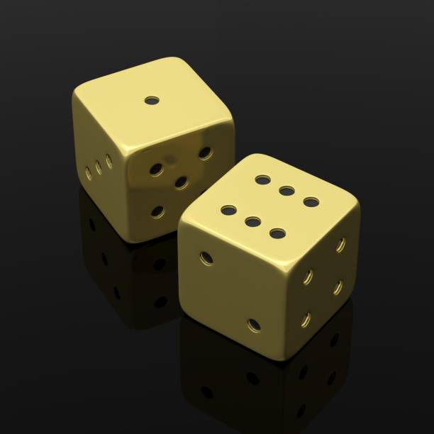 istock Two golden dices one and six, isolated on black background 1011916436