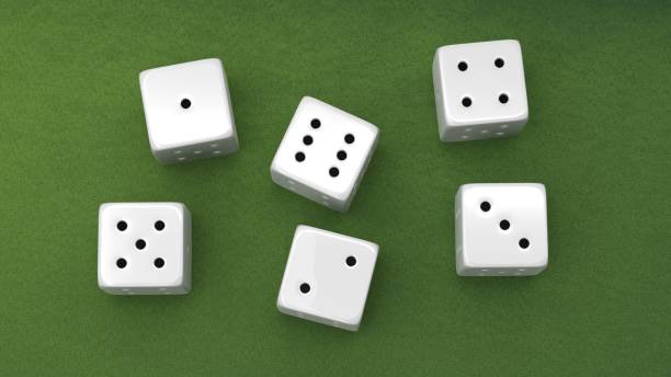 istock Six white dices with one to six numbers, isolated on green background 1011916444