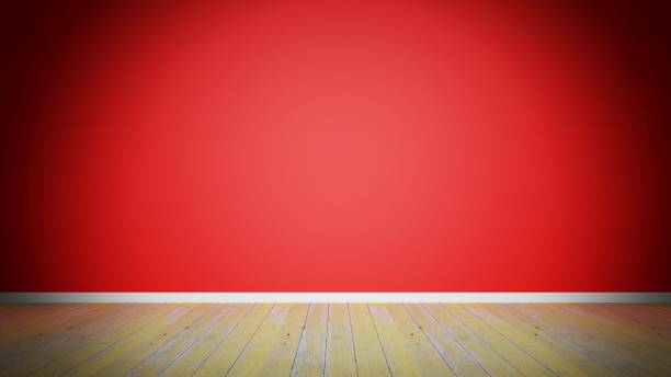 istock Room interior, empty red wall and old wooden plank floor 1011919150