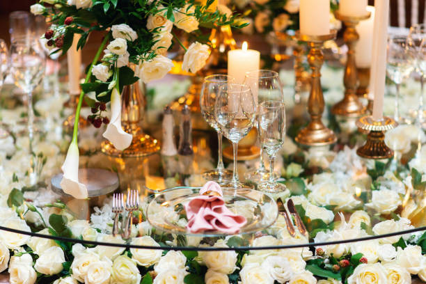 istock Sparkling glassware stands on table prepared for elegant wedding 1011922930