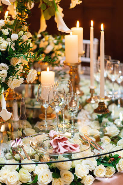 istock Sparkling glassware stands on table prepared for elegant wedding 1011922960