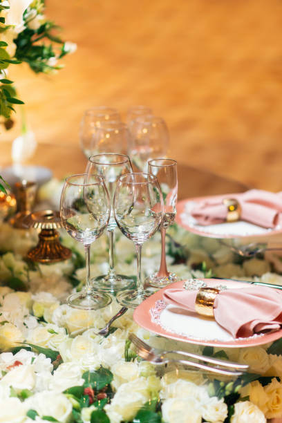 istock Sparkling glassware stands on table prepared for elegant wedding 1011923042