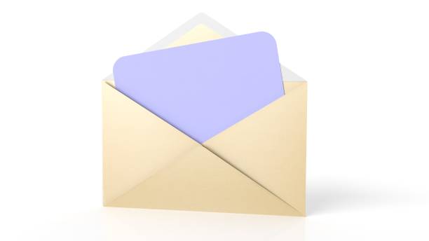 istock Open yellow envelope with blank purple paper sheet, isolated on white. 1011925208