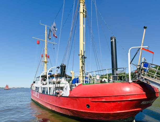 former light ship HAMBURG, GERMANY - JUNE 30, 2018: former light ship Elbe 3 at the museum harbor of Oevelgoenne övelgönne stock pictures, royalty-free photos & images