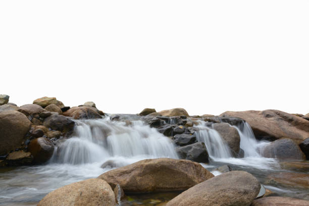 wodospad i kamień na białym tle - minature waterfall zdjęcia i obrazy z banku zdjęć