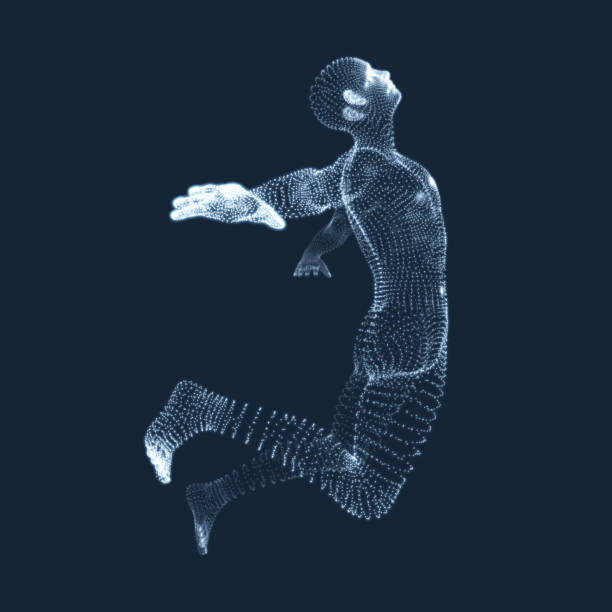 istock Jumping Man. Vector Graphics Composed of Particles. 3D Model of Man. Human Body Model. Body Scanning. View of Human Body. 1011941340