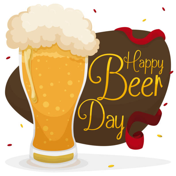 ilustrações, clipart, desenhos animados e ícones de design festivo com vaso de cerveja e se inscrever para dia de cerveja - alcohol drop cartoon cheerful