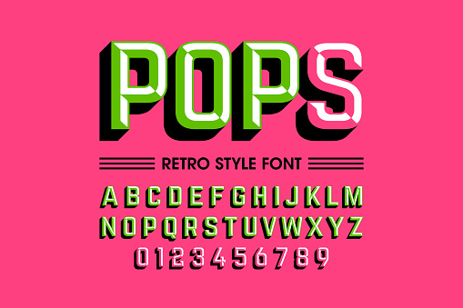 Trendy style pop art font design, alphabet letters and numbers vector illustration
