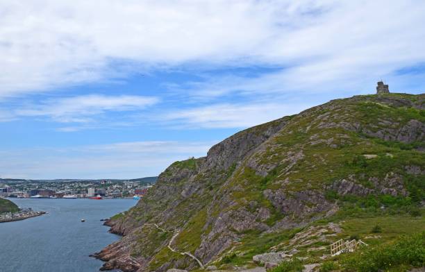 widok z signal hill w kierunku portu św. - st johns newfoundland signal hill tower zdjęcia i obrazy z banku zdjęć