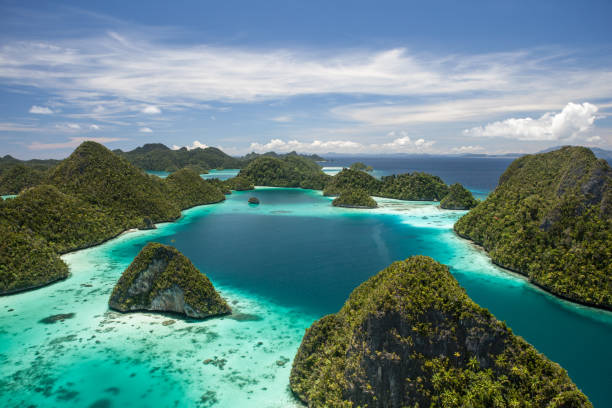magnifiques îles et lagune wayag, raja ampat - archipel raja ampat photos et images de collection