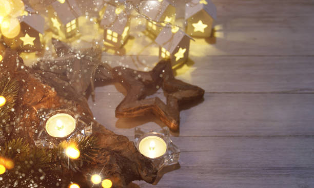 istock Cosy and soft winter background, knitted sweater and lights 1011979352