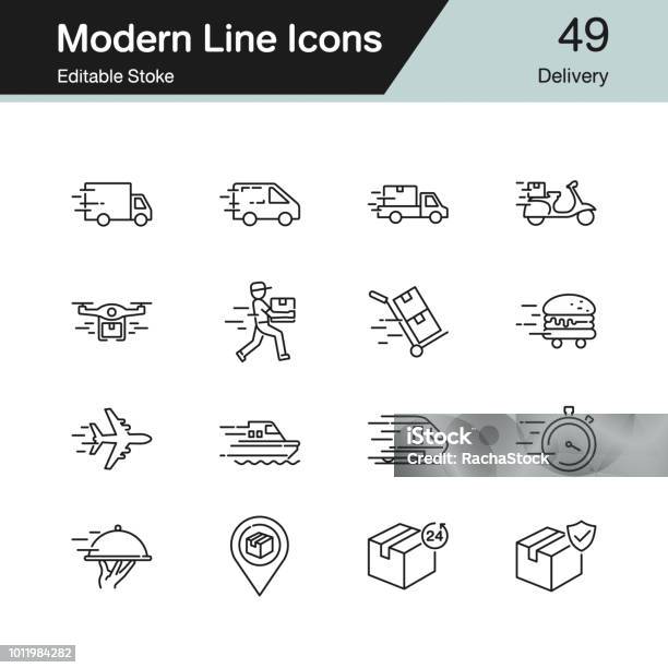 Delivery Icons Modern Line Design Set 49 For Presentation Graphic Design Mobile Application Web Design Infographics Editable Stroke - Arte vetorial de stock e mais imagens de Símbolo de ícone