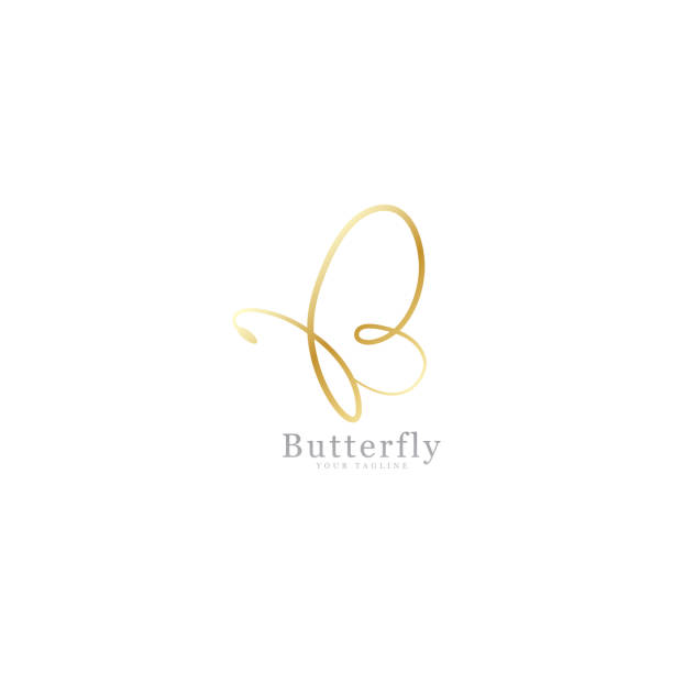 Gold butterfly signature Simple butterfly gold design, vector icon`s fancy signature, template design isolated white background saloon logo stock illustrations