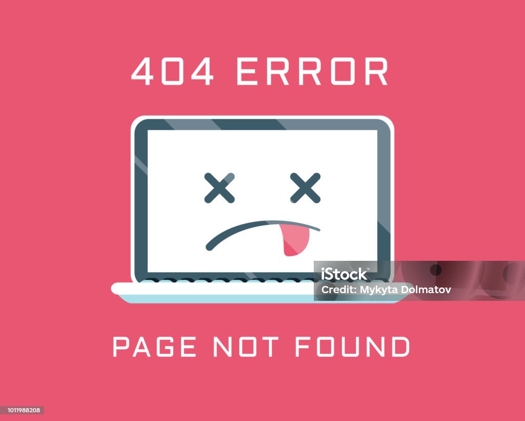 404 error like laptop with dead emoji. cartoon flat minimal trend modern simple logo graphic design isolated on red background. 404 error like laptop with dead emoji. cartoon flat minimal trend modern simple logo graphic design isolated on red background. concept of page not found or web site under construction or maintenance Moving Down stock vector