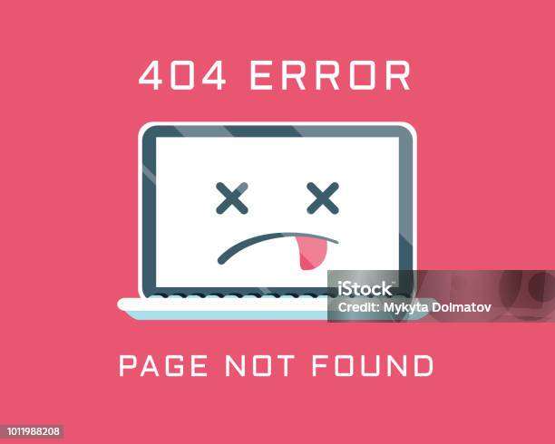 404 Error Like Laptop With Dead Emoji Cartoon Flat Minimal Trend Modern Simple Logo Graphic Design Isolated On Red Background Stock Illustration - Download Image Now