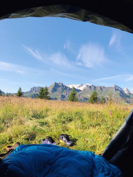 istock Beautiful morning view from a tent 1011988348