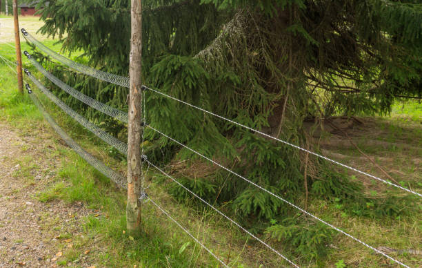Electric fence protecting from animals in the park