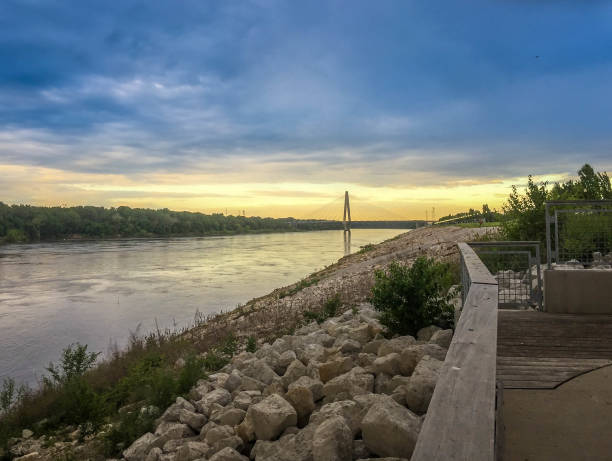 A beautiful sunset spot shot of Christopher S. Bond Bridge in Kansas City, Kansas