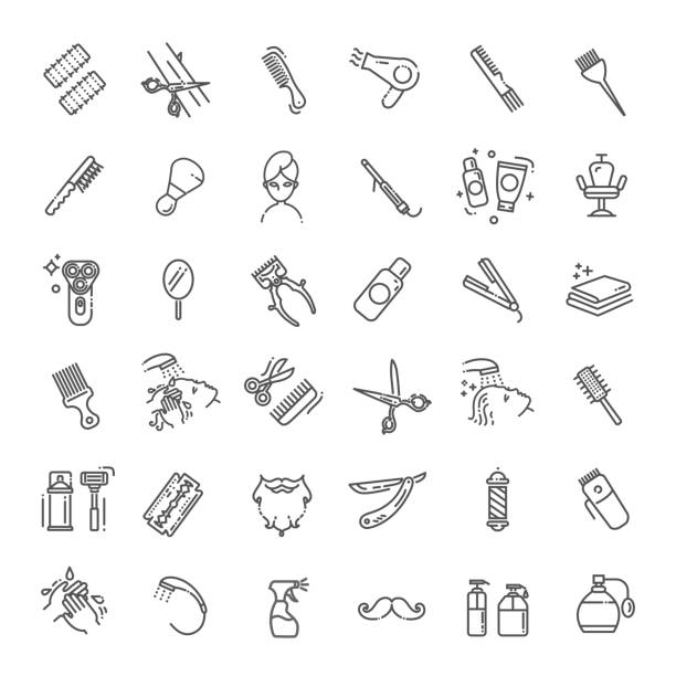 Barbershop and beauty salon vector icons set Hair Salon and beauty salon vector icons barber illustrations stock illustrations