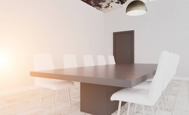 istock Conference room with wooden table. 3D rendering.. Sunset 1012022492