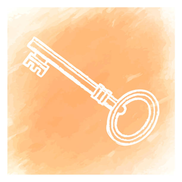 ilustraciones, imágenes clip art, dibujos animados e iconos de stock de clave doodle fondo acuarela - lock padlock steel closing