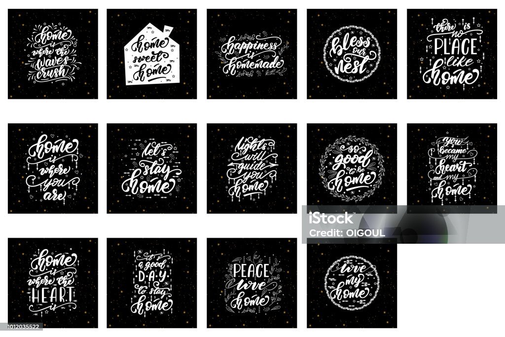 Set of lettering phrases for home posters. Vector illustration Home Sweet Home stock vector