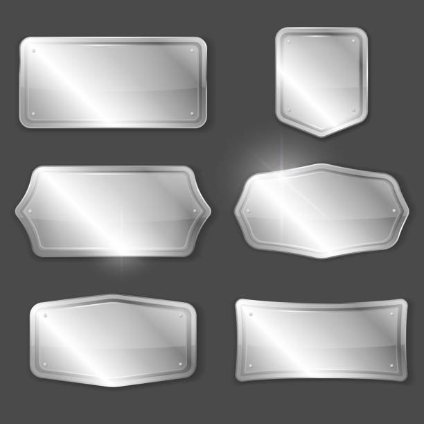 ilustrações de stock, clip art, desenhos animados e ícones de silver plaques or plates - placa de nome