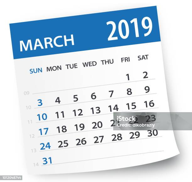 Ilustración de Hoja De Calendario De Marzo De 2019 Ilustración Vectorial y más Vectores Libres de Derechos de Calendario