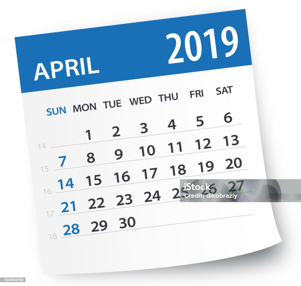 April 2019 Kalender Blatt - Vektor-Illustration - Lizenzfrei Kalender Vektorgrafik